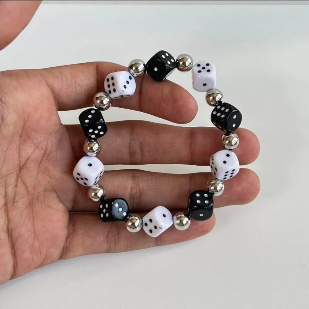 Y2K 2000s dice grunge punk black and white bracelet